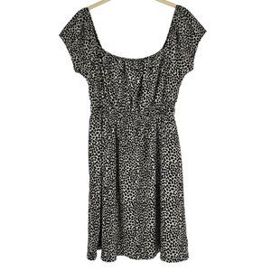 Topshop Size 8 Smocked Waist Leopard Polka Dot Mini Dress Brown Short‎ Sleeve